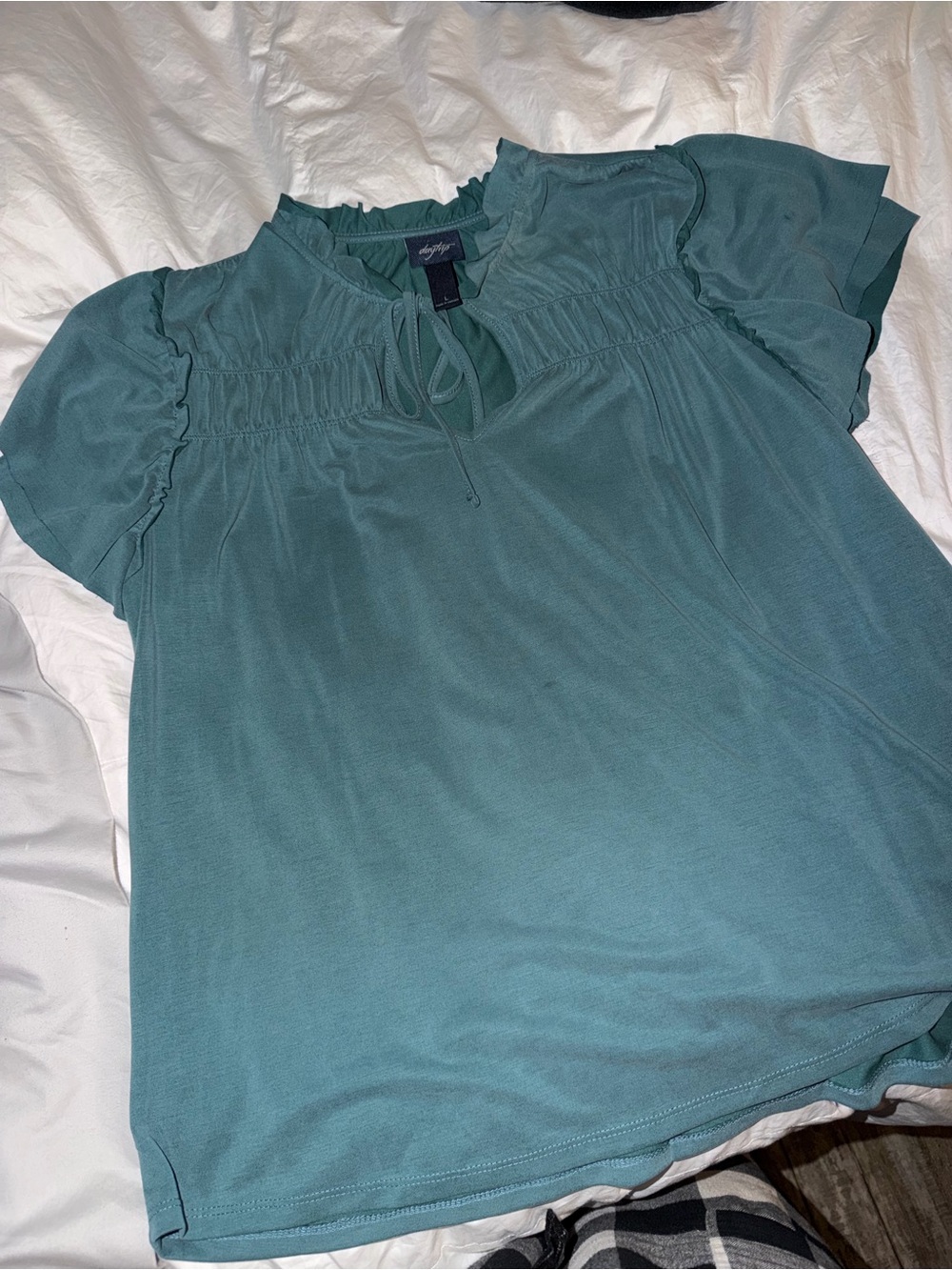 Flying Monkey Teal Ruffle Yoke Tie-Front Top